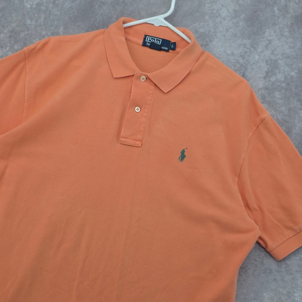 Polo Ralph Pique Polo Shirt Lauren Mens Large Orange Short Sleeve Cotton Pony